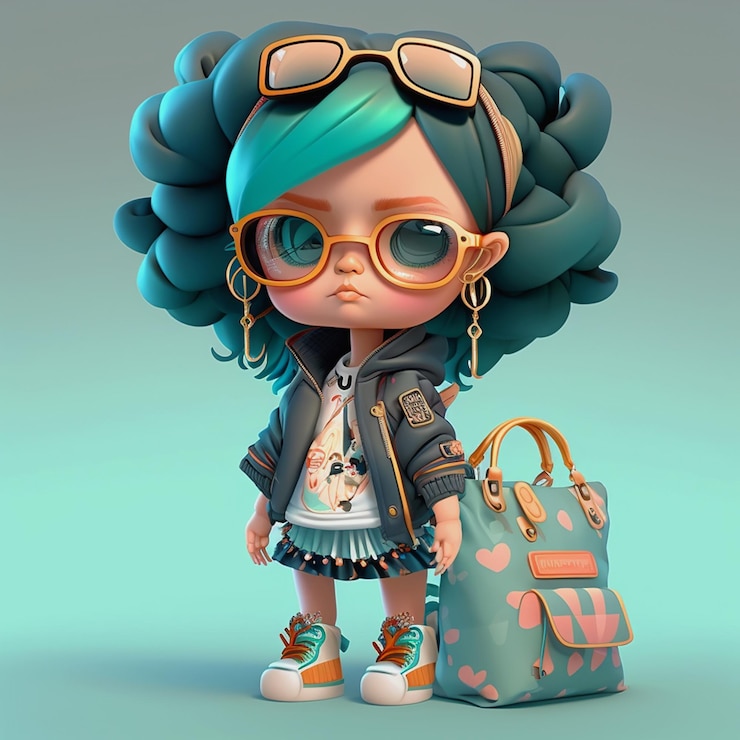 Free Photo a cartoon character with a fashion bag