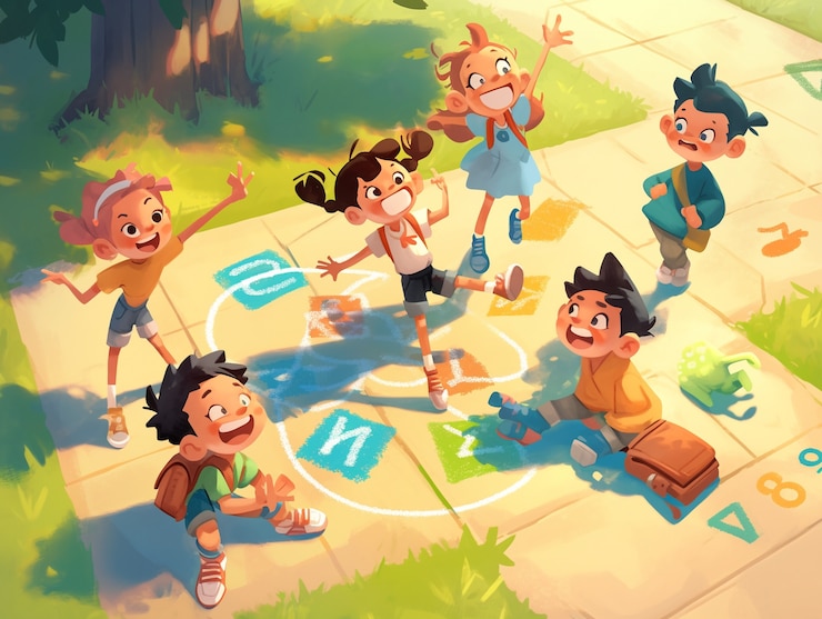 Free Photo cartoon children playing together outdoors