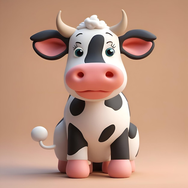 Free photo cartoon cow with a white cap on his head 3d illustration