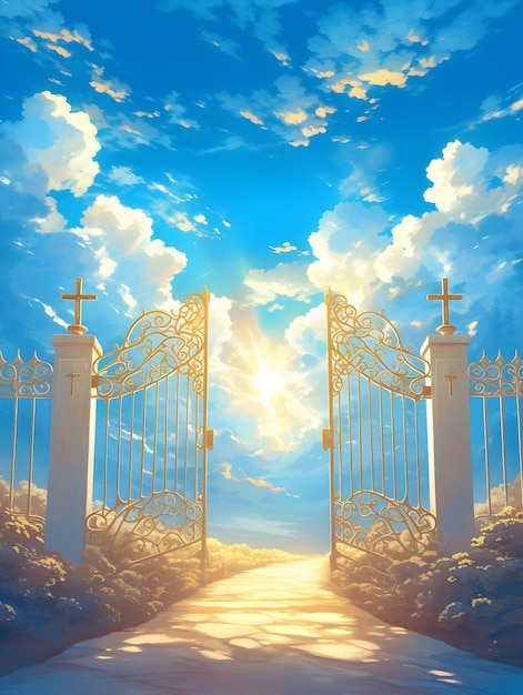 Free photo cartoon depiction of the gates of heaven