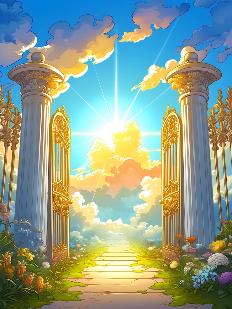 Free Photo cartoon depiction of the gates of heaven