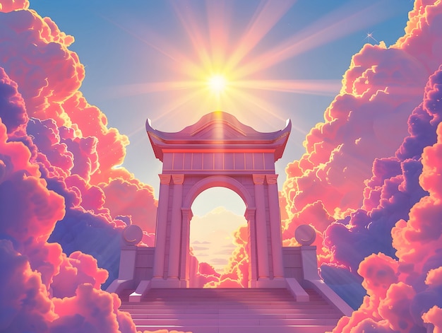 Foto gratuita rappresentazione in cartone animato delle porte del cielo