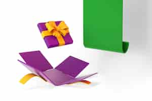 Free photo cartoon gift box and banner right side in white background