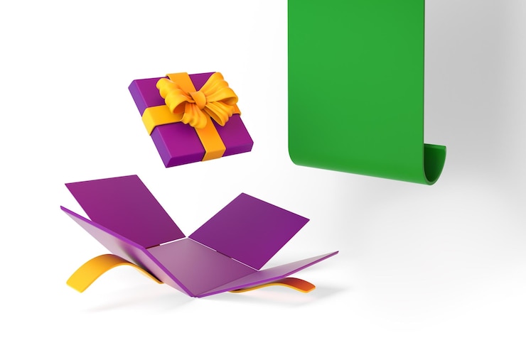 Free Photo cartoon gift box and banner right side in white background
