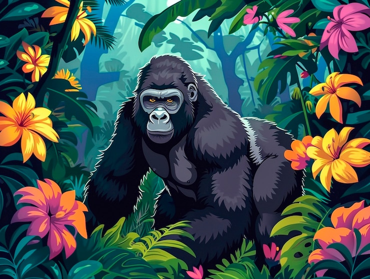 Free Photo cartoon gorilla in the jungle