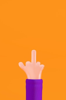 Мультфильм рука показывает средний палец fuck you hand sign 3d render