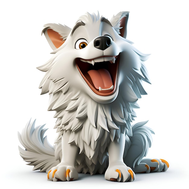 Foto gratuita cane felice di cartone animato su uno sfondo bianco rendering 3d