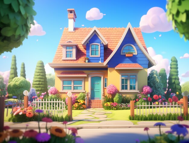 Cartoon house building architecture