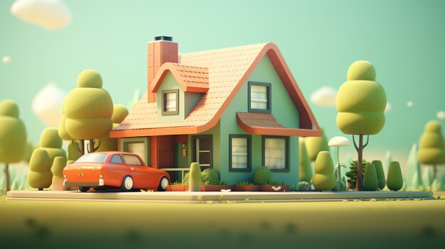 Cartoon house building architecture