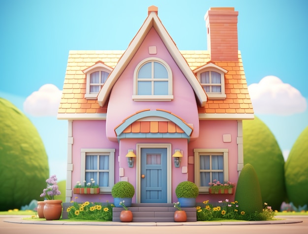 Cartoon house building architecture