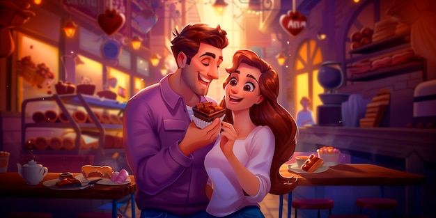 Foto gratuita illustrazione di cartoni animati con persone e dolci al cioccolato