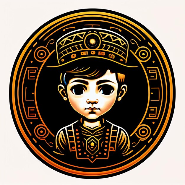 A cartoon image of a boy with a gold hat on it