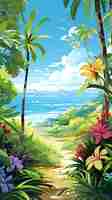 Free photo cartoon landscape of tropical island
