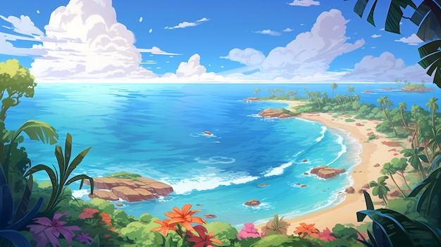 Free photo cartoon landscape of tropical island