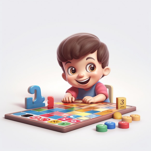 Free photo cartoon like kid playing with board game indoors