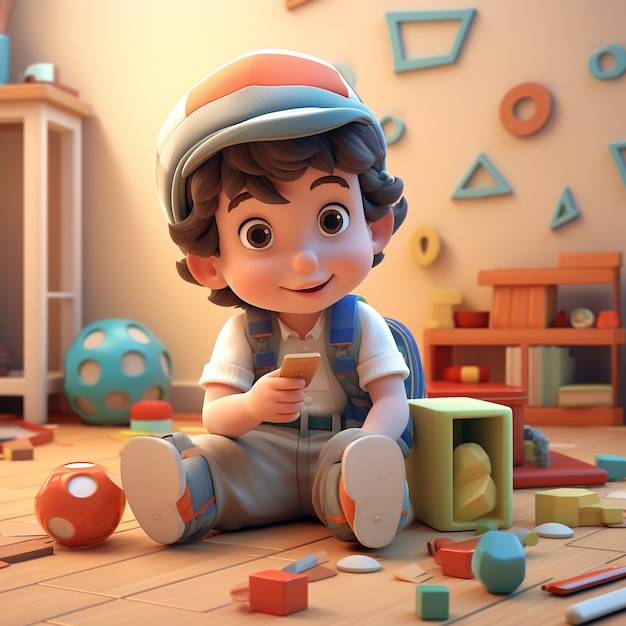 Мультфильм, как ребенок, играющий с головоломкой в помещении