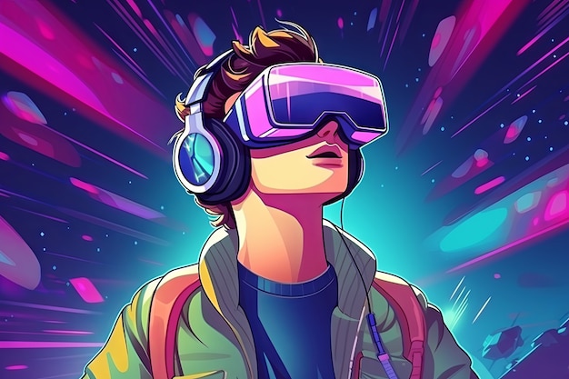 Free photo cartoon man wearing vr glasses