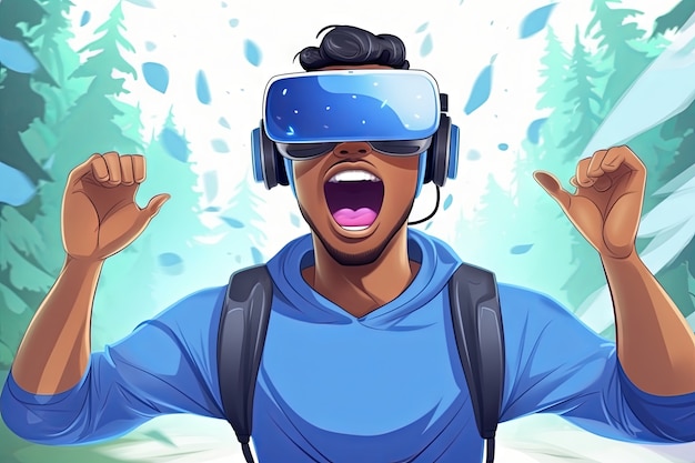 Cartoon man wearing vr glasses