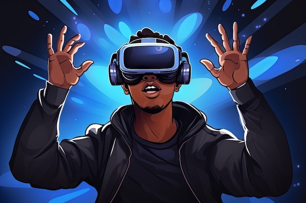 Cartoon man wearing vr glasses