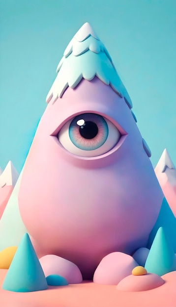 Free photo cartoon mountain character with a big eye