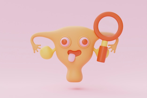 Cartoon ovary holding magnifying glass