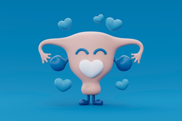 Cartoon ovary with blue hearts