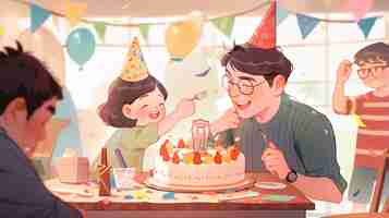 Free photo cartoon people celebrating birthday party