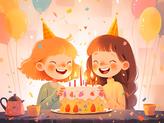 Free photo cartoon people celebrating birthday party