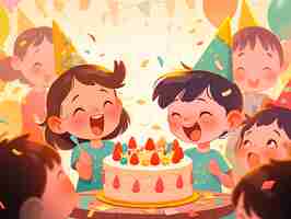 Free photo cartoon people celebrating birthday party