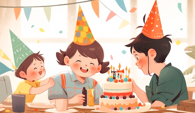 Free photo cartoon people celebrating birthday party