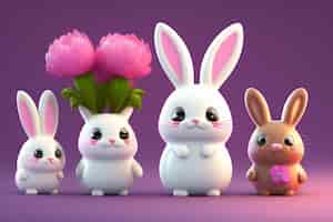 Free photo a cartoon rabbit with a pink flower on its head