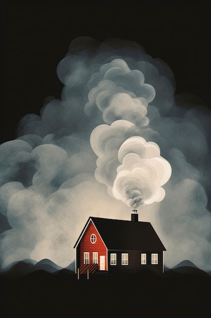 Free photo cartoon smoke with house