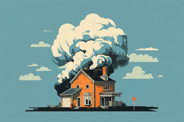Картинный дым с домом