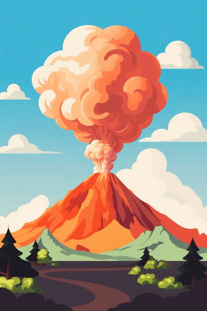 Карикатурный дым с вулканом