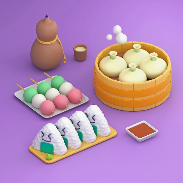 Free photo cartoon style asian  food