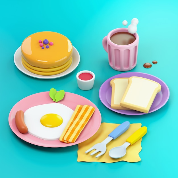 Free photo cartoon style breakfast and coffee