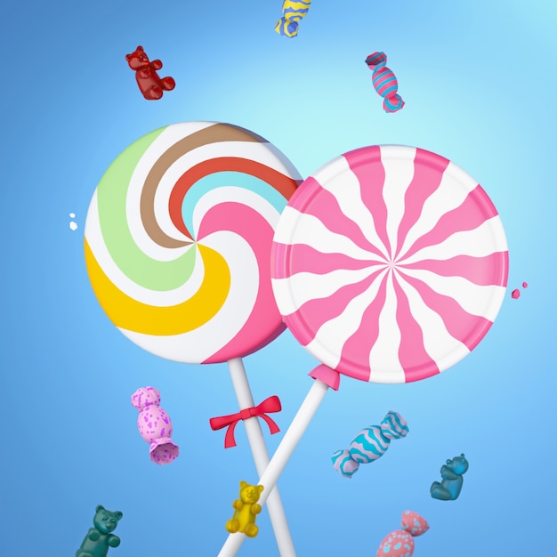 Cartoon style candy and gummy bears