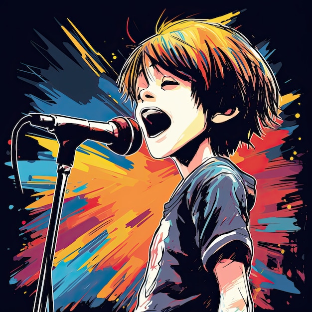 Free photo cartoon style character singing with microphone