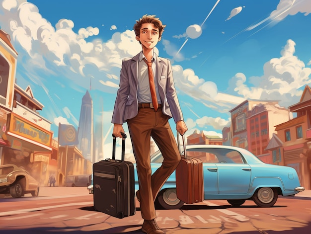 Free photo cartoon style character traveling