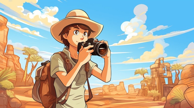 Free photo cartoon style character traveling