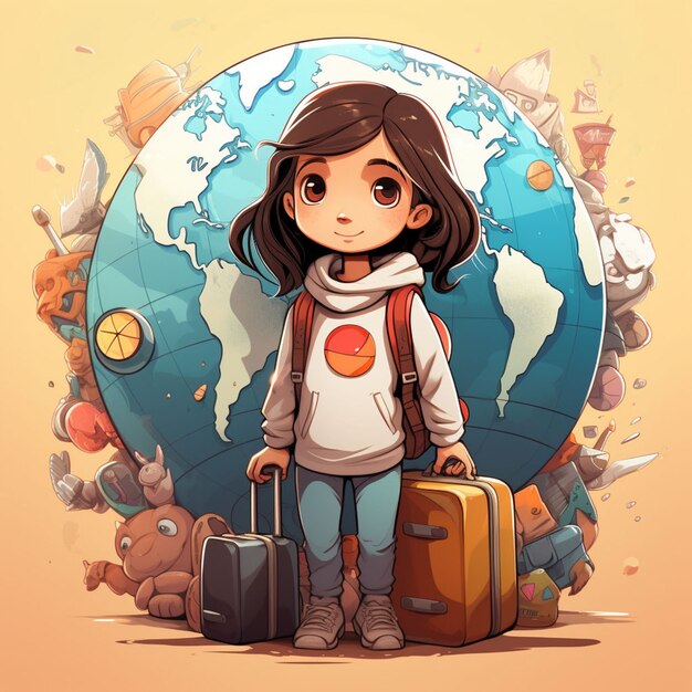 Cartoon style character traveling