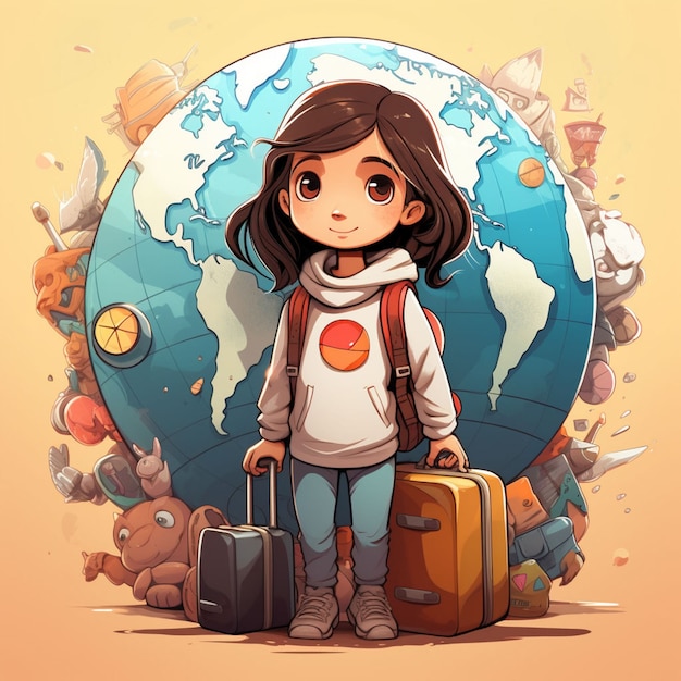 Cartoon style character traveling