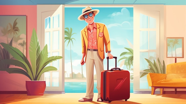 Free photo cartoon style character traveling