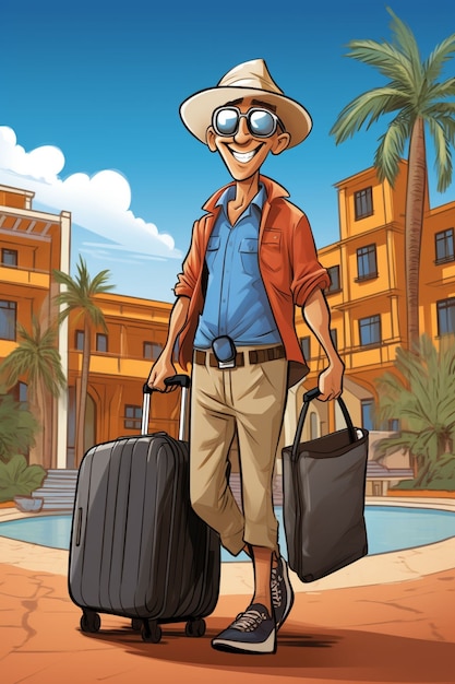 Персонаж в стиле мультфильма путешествует