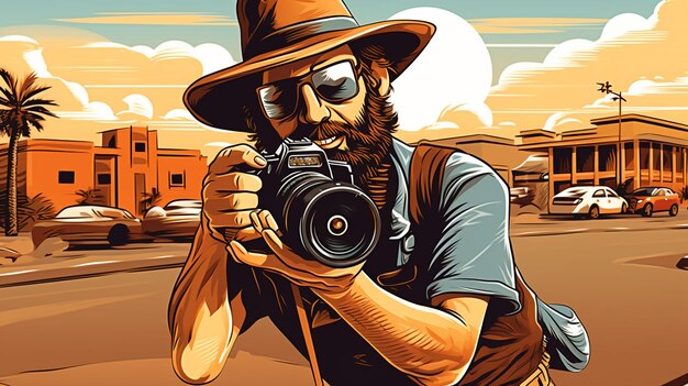 Cartoon style character traveling