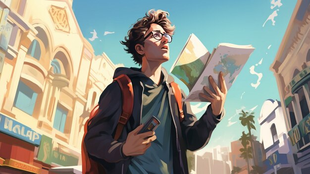 Cartoon style character traveling