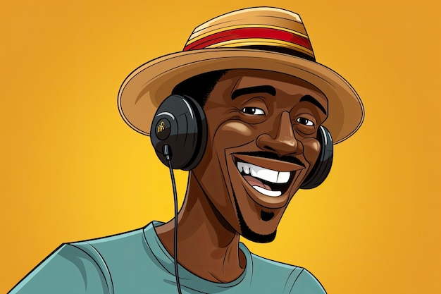 Cartoon style character wearing headphones