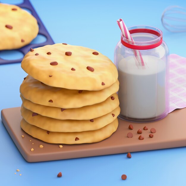 Cartoon style cookies and milk