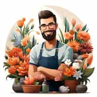 Free photo cartoon style flower shop owner illustration