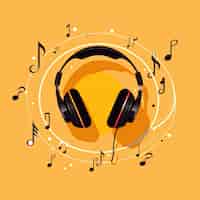 Бесплатное фото Музыкальные ноты в стиле мультфильмов с наушниками